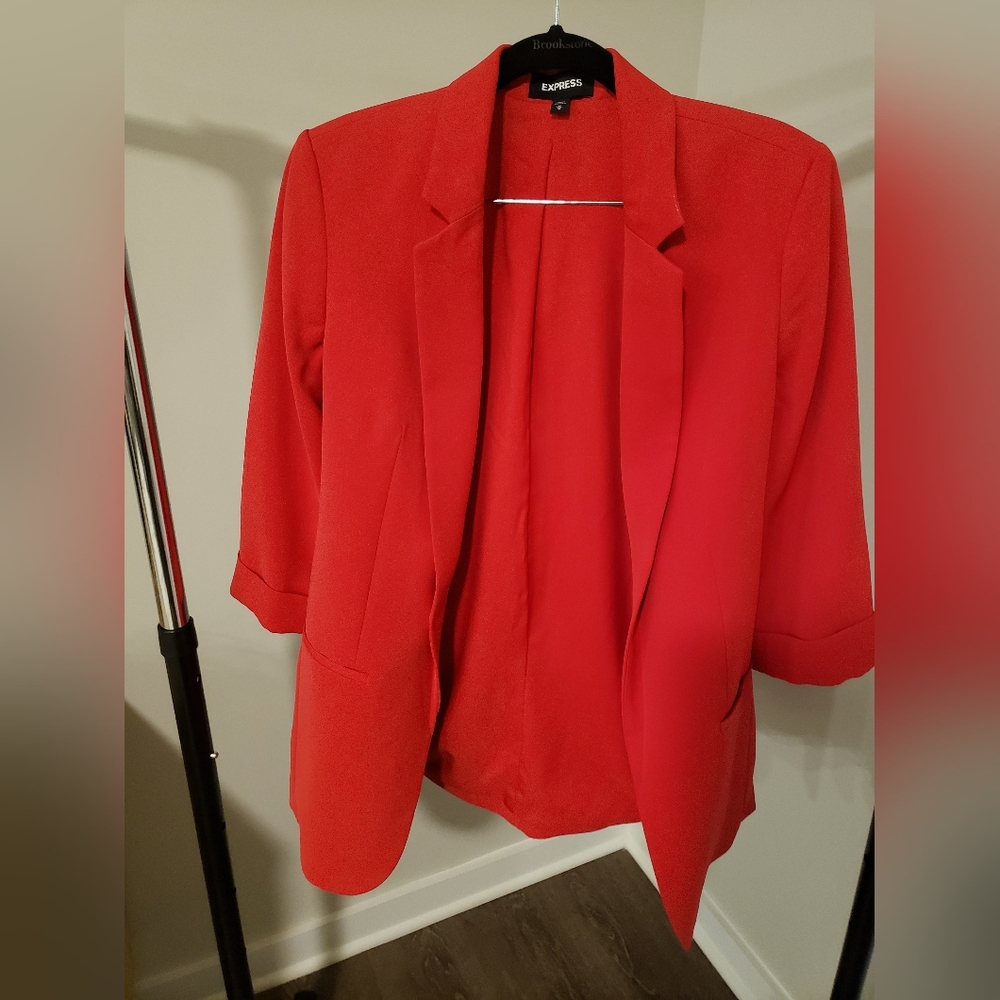EXPRESS- Rolled Sleeve Open Front Boyfriend Blazer
